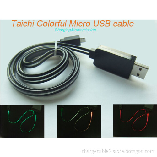 2015 Newest Design Fashion Visible Lighting Taichi color Changing Data Sync Charger Charging Cable wire line Cabo De Carga